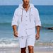 Men's Linen Casual Fashion Suit Long Sleeved Top And Five Point Shorts_viptrois.com