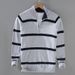 Pure 8502 Half-Zip Polo Collar Sweater For Men, Autumn And Winter Trendy Retro College Style Striped Color-Block High-Neck_viptrois.com