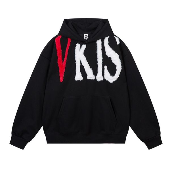 Creative Letter Flocked Embroidery Hooded Loose Casual Autumn Winter Style Vibe Trendy American Men's Sweatshirt_viptrois.com