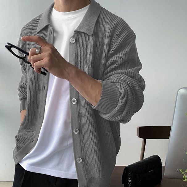 Men’s Slim-Fit Lapel Cardigan | Korean-Style Knit Sweater For Fall (M-3XL, Military Green & More)_viptrois.com