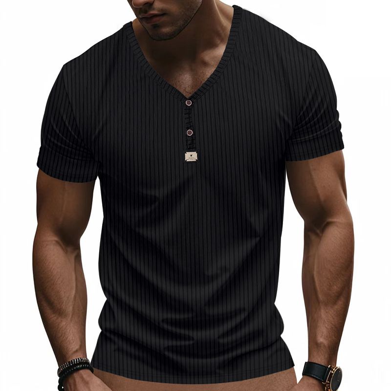 Men's Short-sleeved T-shirt Casual Sports Jacquard Pit Stripes Quick-drying Breathable Henley Shirt Short-sleeved Tops_viptrois.com
