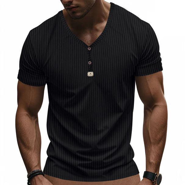 Men's Short-sleeved T-shirt Casual Sports Jacquard Pit Stripes Quick-drying Breathable Henley Shirt Short-sleeved Tops_viptrois.com