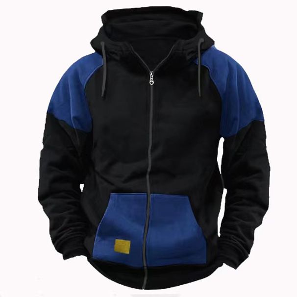 Men's Clothing Autumn And Winter New Men's Hooded Color Matching Sweatshirt European And American Youth Sports Cardigan Leather Top Jacket Loose_viptrois.com