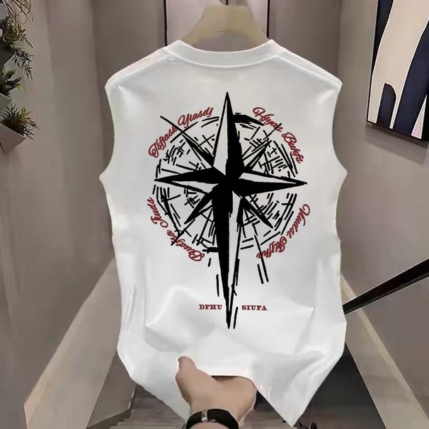Summer Lightweight Fitness Sports Top, European And American Trendy Brand, Loose-fitting Cross-print Sleeveless_viptrois.com