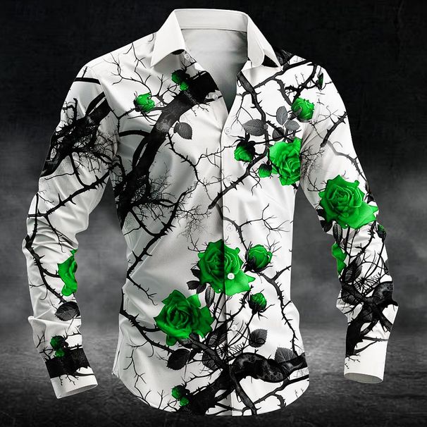 Camisas De Manga Larga Con Estampado 3d De Flor De Ciruelo Para Hombre, Camisa Artística, Blusa Informal De Un Solo Pecho, Ropa Para Hombre_viptrois.com
