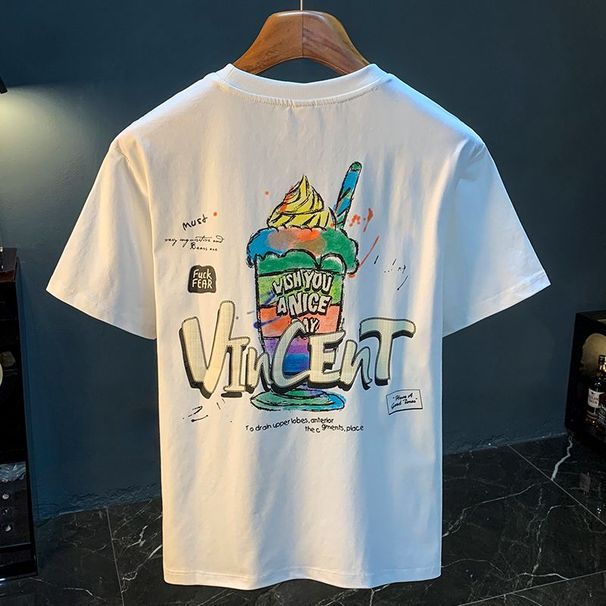 Summer New Short Sleeve For Men, Loose Half Sleeve, Round Neck, Fashionable And Versatile, Trendy Brand Printed Thin_viptrois.com