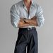 Men's Clothing Striped Long Sleeved Shirt Men's Spring And Summer Light Mature Style Casual Non Iron Blue Light Sun Protection Shirt_viptrois.com
