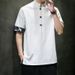 2024 Summer Style Cotton and Hemp Short sleeved T-shirt Men's Chinese Large Contrast Button Bottom Shirt_viptrois.com