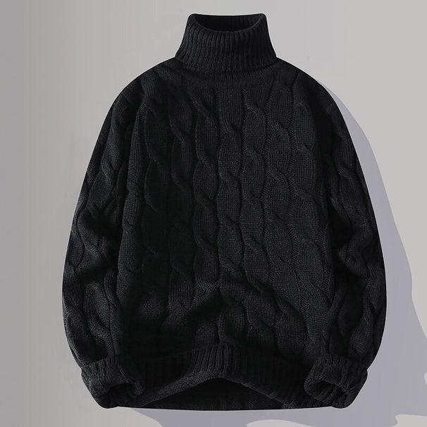 Men's Chunky Knit Sweater With Cable Pattern, Long Sleeve Pullover For Autumn & Winter, Casual Loose Fit, Crew Neck, Machine Washable_viptrois.com