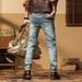 Men's motorcycle pants patchwork stretch jeans_viptrois.com
