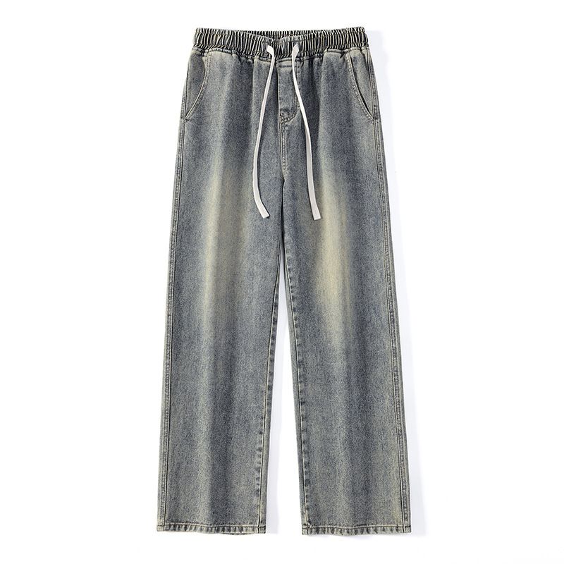 Men's Drawstring Waist Straight Leg Jeans - Relaxed Fit Stretch Denim Pants With Adjustable Ties_viptrois.com
