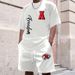 Men's Clothing Retro Letter Printing Round Neck T Shirt Short Sleeve Loose Casual Short Sleeve Suit_viptrois.com