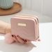 Women's Embroidered Short Wallet - Double Zipper Card Holder With Wristlet Strap & Detachable Pom Pom (Wave Pattern Design, Compact & Stylish)_viptrois.com