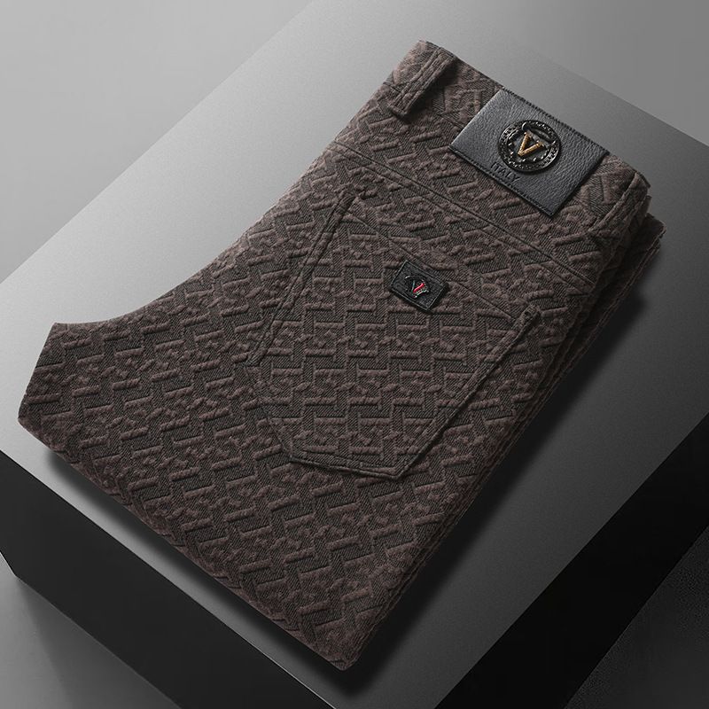 Men's Clothing men's casual pants autumn and winter new knitted elastic thick warm men's pants straight business casual long pants_viptrois.com