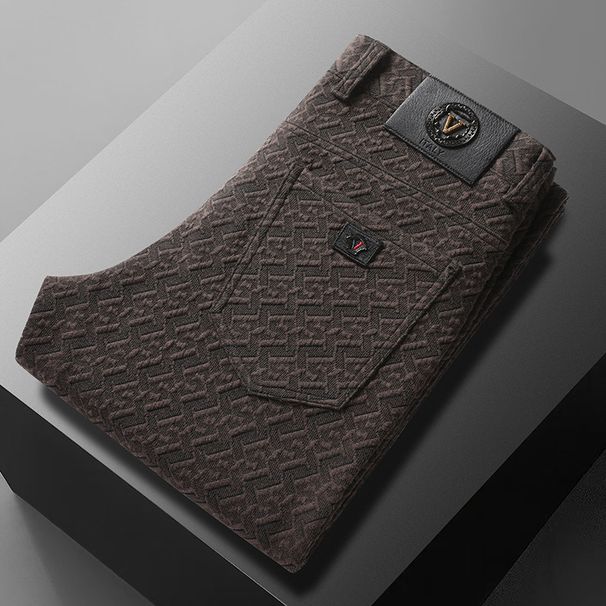 Men's Clothing men's casual pants autumn and winter new knitted elastic thick warm men's pants straight business casual long pants_viptrois.com
