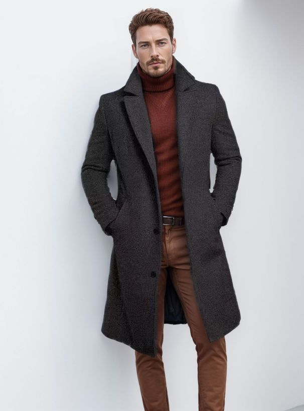 Men's Wool Blend Trench Coat - Classic Long Overcoat For Winter, Slim Fit, Multiple Pockets, Stylish & Warm_viptrois.com