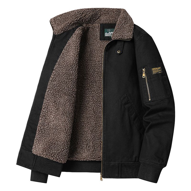 Men's Clothing Men's Winter Warm High End Men's Fashion Plus Velvet Jacket Coat Lambskin Workwear Cotton Clothes_viptrois.com
