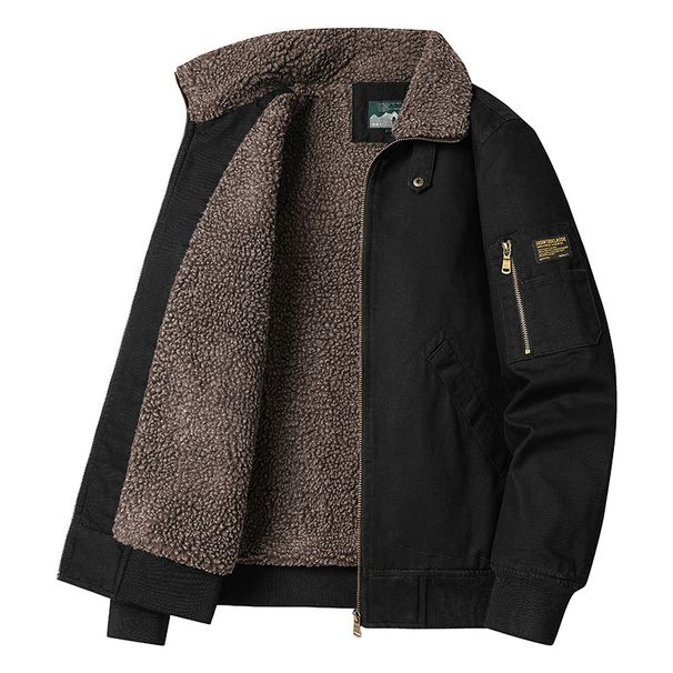 Men's Clothing Men's Winter Warm High End Men's Fashion Plus Velvet Jacket Coat Lambskin Workwear Cotton Clothes_viptrois.com