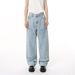 Men's Clothing Four Seasons Korean Style Bright Line Deconstruction Light Blue Straight Washed Loose Jeans Trend_viptrois.com