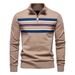 Men's Half-Zip Knit Sweater – Slim Fit Striped Pullover (95% Cotton, 5% Elastane, S-XXL, Green/Navy/Khaki/Light Grey)_viptrois.com