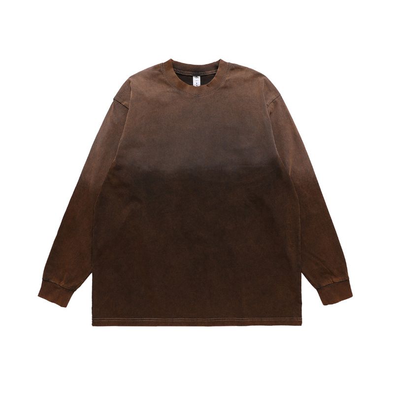 National Trend Brand High Tie-Dye Gradient Washed Color-Block Loose Long Sleeve Base T-Shirt Street Style Unisex_viptrois.com