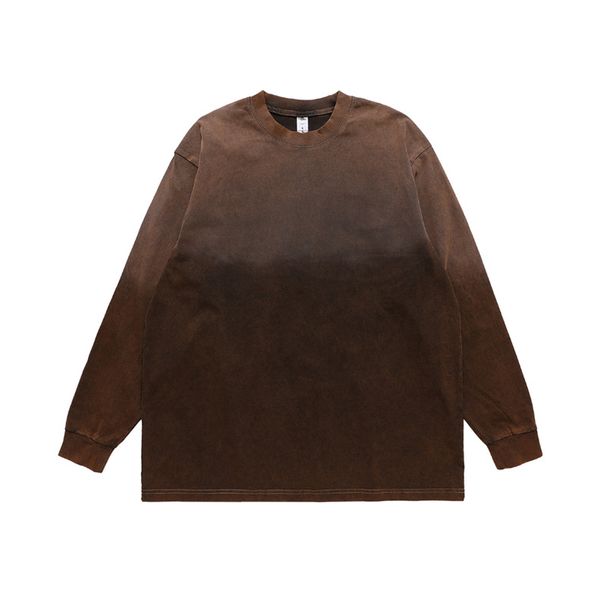 National Trend Brand High Tie-Dye Gradient Washed Color-Block Loose Long Sleeve Base T-Shirt Street Style Unisex_viptrois.com