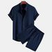 2025 Summer Men's Clothing Shirt Casual Loose 3D Print Short Sleeve Shorts Ice Silk Set_viptrois.com