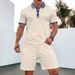 Men's Clothing Waffle Print Collar Sleeved Shorts Casual Two Piece Suit_viptrois.com