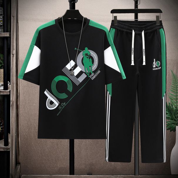 Men's Summer round Neck Short Sleeve T-Shirt And Pants Set Casual Letter Print Tracksuit Stylish Two-Piece Outfit_viptrois.com