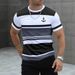 Men's Clothing Short Sleeved T Shirt Striped Print Youth Summer Casual Polyester Round Neck Top_viptrois.com