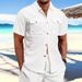 Men's Waffle Short Sleeved Casual Solid Color Lapel Button Pocket Versatile Shirt_viptrois.com