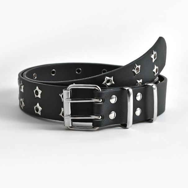 Star Multi-Hole American Wide For Women And Men New Design Jeans Niche Y2K Belt White_viptrois.com