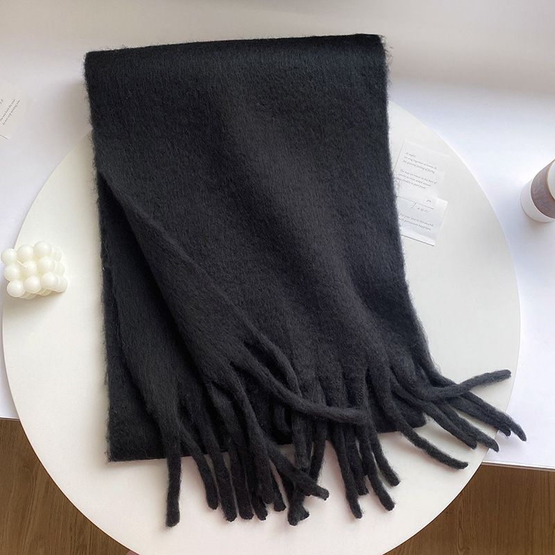 2025 New Soft Fluffy Solid Color For Women Winter Thickened Cashmere Shawl Korean Style Warm Neck Scarf_viptrois.com