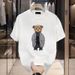 Trendy Brand Teddy Bear Short Sleeved T-shirt For Men, Loose Fit Plus Round Neck Versatile Casual Couple Outfit, 2025_viptrois.com