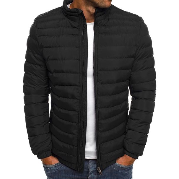 Men's Solid Color Cotton Jacket With Stand Collar, Slim Fit Winter Coat For Casual Outdoor Wear_viptrois.com