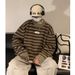 New retro striped sweater for men in autumn and winter, loose and lazy style, versatile and simple base knit sweater jacket_viptrois.com