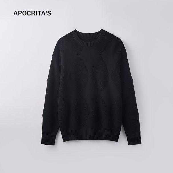 Nordmann APO Clothing|Cross-Border Men's Sweater High-End Autumn Loose Round Neck Laz Old Mone Stle Color-Block Knitwear_viptrois.com