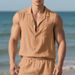 Men's Linen Shirt Summer Short Sleeve Open Front Cardigan Casual Breathable Oversized Tunic Top_viptrois.com