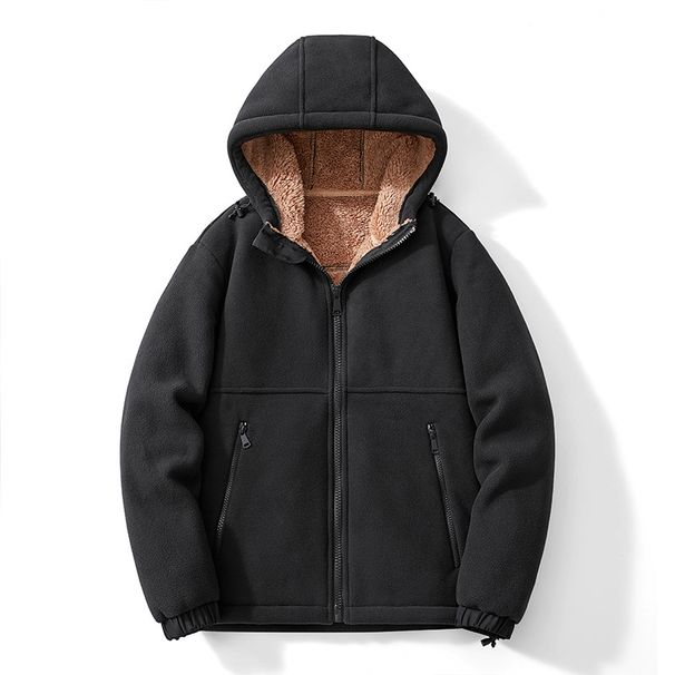 Men's Heavyweight Fleece Zip-Up Hoodie – Sherpa-Lined Winter Jacket For Outdoor & Casual Wear (Black, Caramel, Blue, Green, Red)_viptrois.com