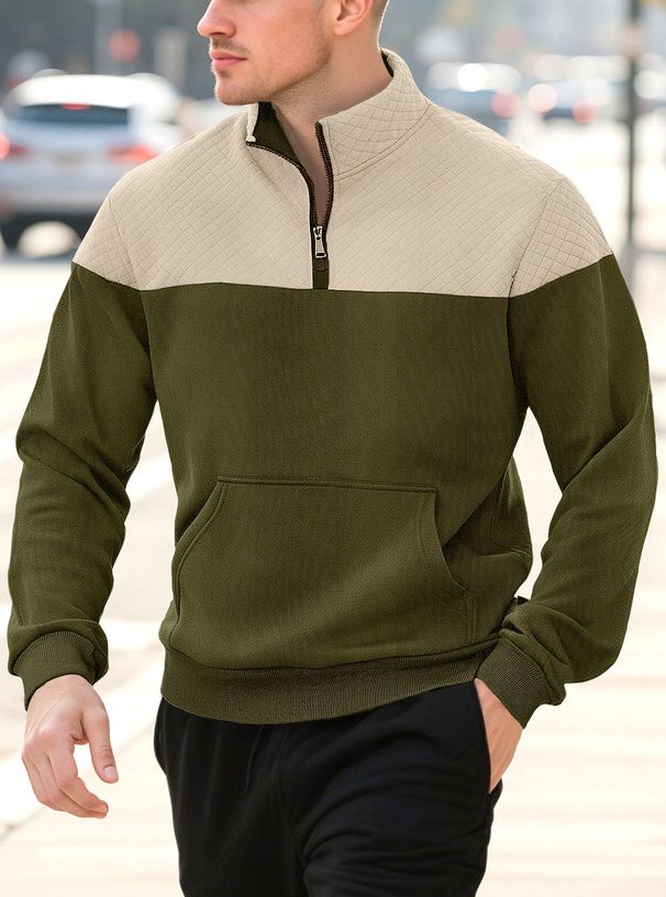 Men’s Waffle-Knit Zip-Up Hoodie – Diamond Grid Stand Collar Pullover For Urban Explorers (S-XXXL, 60% Polyester, Slim Fit, Retro Style)_viptrois.com