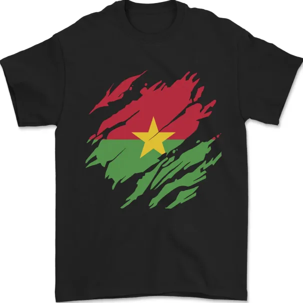 Torn Burkina Faso Flag Day Football Mens T-Shirt Mens Womens Tees Top 100% Cotton_viptrois.com
