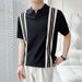 Men's Clothing Summer Polo Shirt Men's Casual Lapel Slim Ice Silk Knitted Half Sleeve Striped Contrast Color Thin Short Sleeve Men_viptrois.com