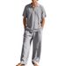 Men's Loose Fit Linen Trousers American Style Casual Beachwear Plus Size Summer Autumn Collared Sports Suit Breathable_viptrois.com