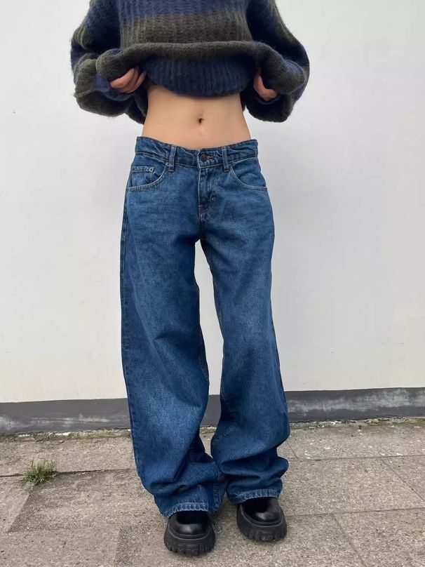 Men's Clothing Retro Straight Jeans For Women Loose High Waisted Casual Floor Length Trousers_viptrois.com