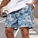 Men's Clothing Blue And White Flower Pattern Drawstring Shorts_viptrois.com