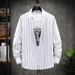 Men's Slim-Fit Striped Shirt – Korean Style Long Sleeve Casual Top (M-5XL, Breathable Cotton Blend)_viptrois.com
