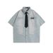 Men's Clothing Washed Retro Denim Short Sleeved Shirt Trendy College Style Loose Shirt_viptrois.com