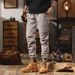 Men's Heavyweight Casual Pants - Relaxed Fit Cargo Pants With Elastic Cuffs, Pure Cotton Vintage Workwear Style, Multi-Pocket Design_viptrois.com