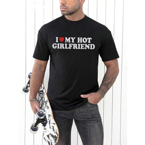 Manfinity Dauomo Camiseta Para Hombre Con Lema Impreso 'Amo A Mi Novia'_viptrois.com