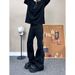 Men's Clothing High Street Style Street Style Men's Stretchy Flared Jeans With Belt Loops - High Waist Wide Leg Dark Black Denim Pants For Summer_viptrois.com